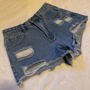 SHEIN Ripped Light Blue Jean Shorts